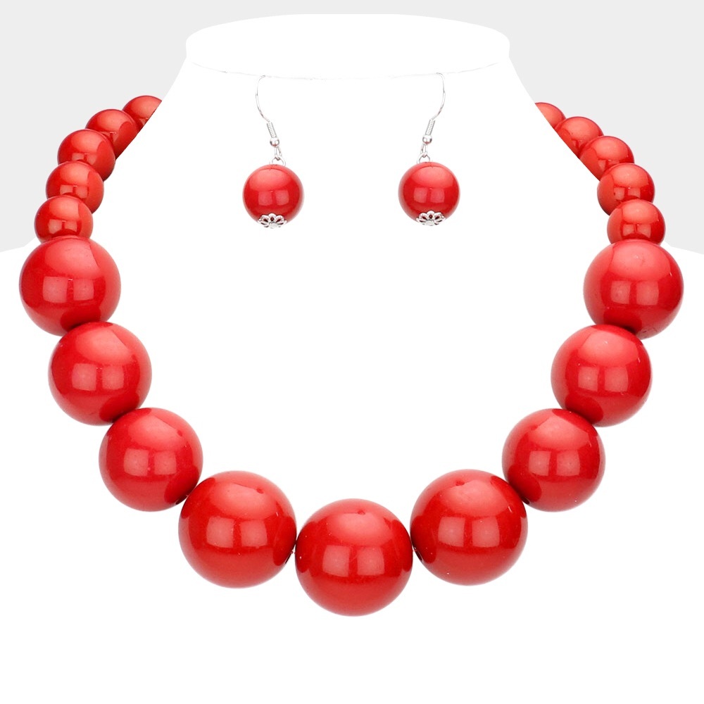 Red Chunky Pearl Choker Statement Necklace
